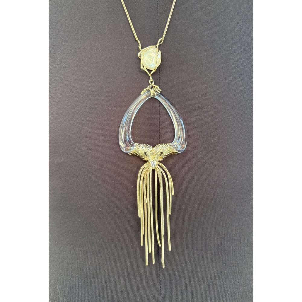 Vtg Alexis Bittar Lucite Necklace RARE BIRD Crystal Tassel Pendant Statement NWT